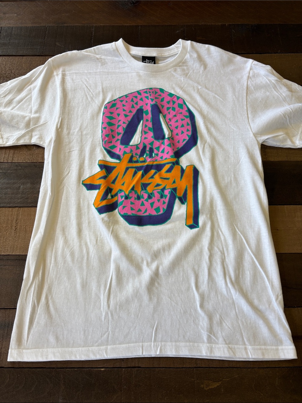 Stussy skull graphic t shirt white mens size M